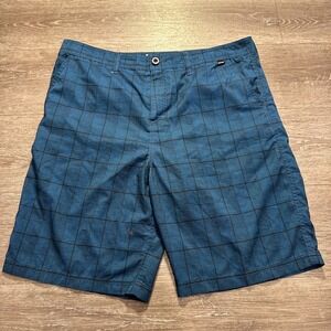 Hurley Board Shorts Mens 36 Blue Plaid‎ Windowpane 10" Swim Trunks Hybrid Adult